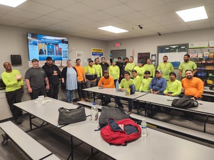 Barrington, NJ team celebrates safety at tables in their lunch room